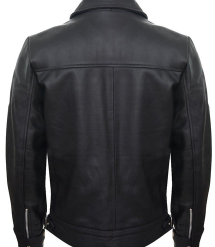 Mens Black Cowhide Leather Harrington Jacket-Geneva