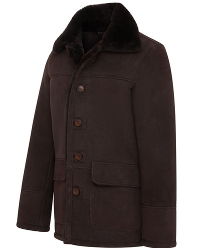 Men's Classic Brown Real Sheepskin Shearling Suede Leather Coat Jacket