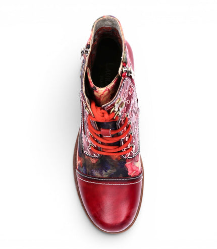 Laura Vita Women's Red Floral Victorian Leather Lace-up Ankle Boots - Anitao - 11