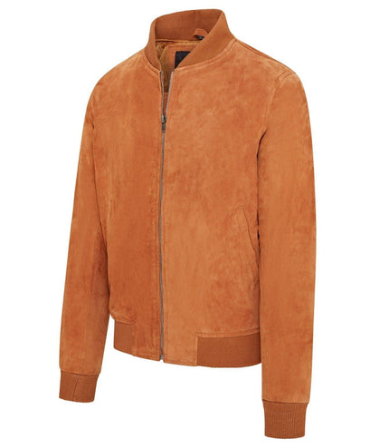 Mens Soft Goat Suede MA-1 Varsity Bomber Jacket  - Dalian - Tan