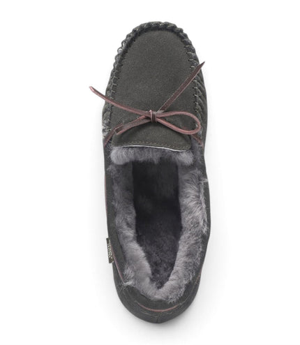 Men’s Olive Green Genuine Sheepskin Moccasin Winter Slippers - Flint