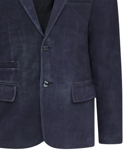 Mens Italian Navy Suede Leather Blazer Jacket - Aarau