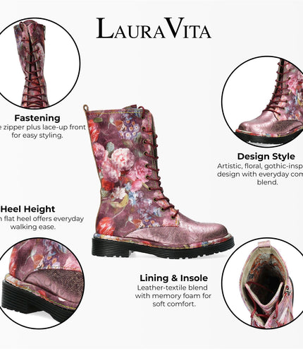 Laura Vita Incaso-18 Burgundy Floral Womens Gothic Victorian Leather High Boots