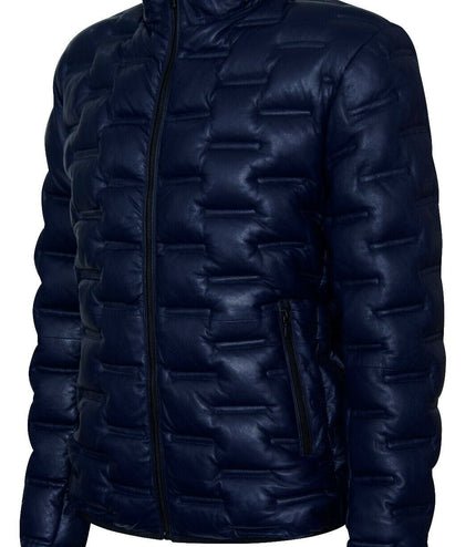 Men's Puffer Quilted Bomber Leather Jacket - Recife - Navy
