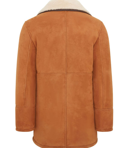 Men's Classic Tan Sheepskin Leather Car Coat