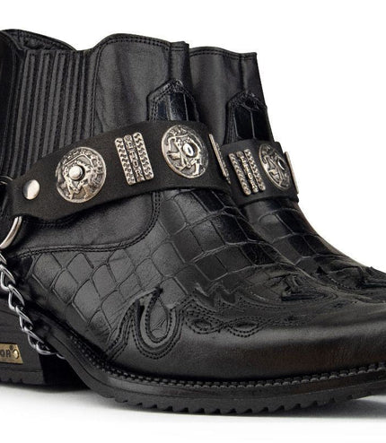 Men's Black Leather Western Winklepicker Gothic Shoes
