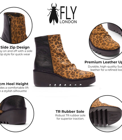 Fly London Women’s Black Tan Suede Leather Wedge Heel Platform Ankle Boots - BAAN538