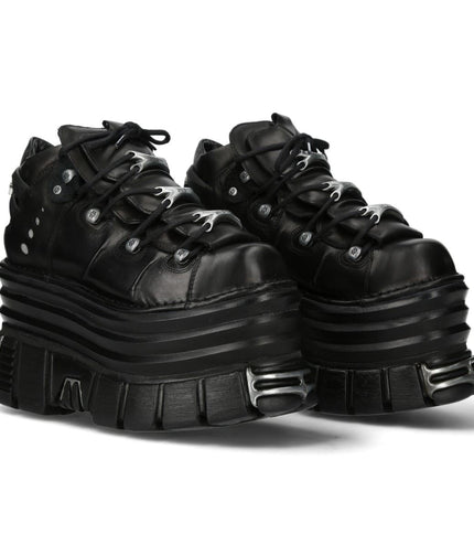 New Rock M-106-C181 Black Gothic Punk Chunky Platform Ankle Boots