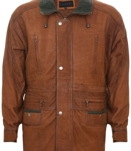 Mens Nubuck Leather Parka Coat-Winnipeg - Tan