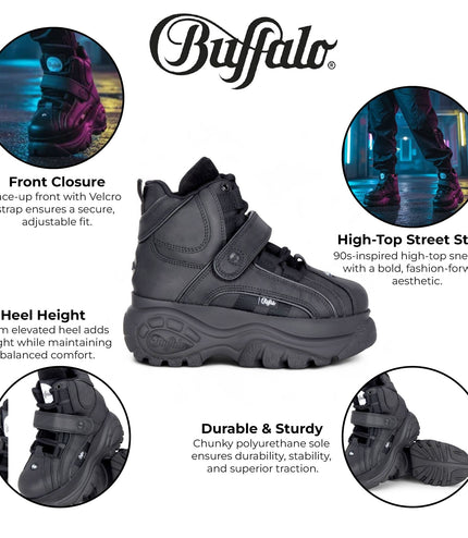 Buffalo Womens Black Leather Chunky Platform High Ankle Boots - 1348-14 2.0