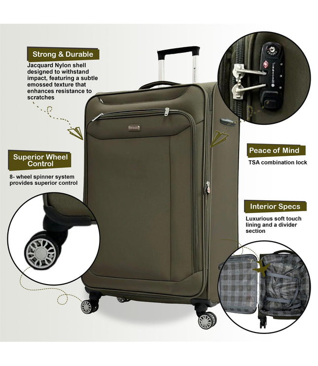 Cockermouth Set of 3 Soft Shell Suitcase in Khaki