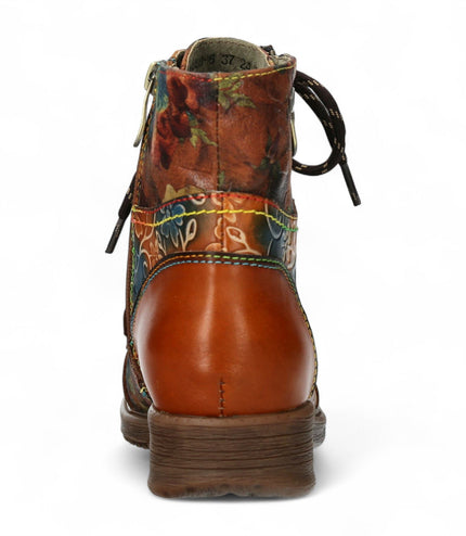 Laura Vita Anita 006 Camel Brown Floral Womens Gothic Victorian Leather Ankle Boots