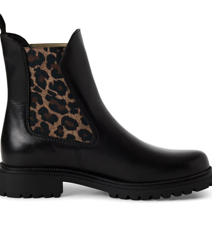 Tamaris Womens Black Leopard Leather Classic High Chelsea Ankle Boots