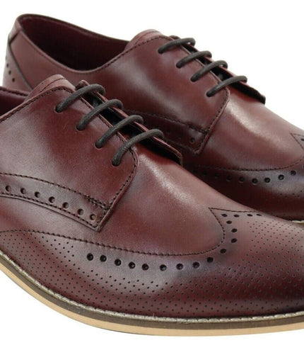 Mens Classic Oxford Brogue Shoes In Perforated Wine Leather