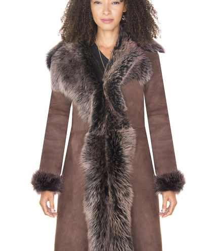 Womens Toscana Sheepskin Suede Trench Coat-Tbilisi - Navy
