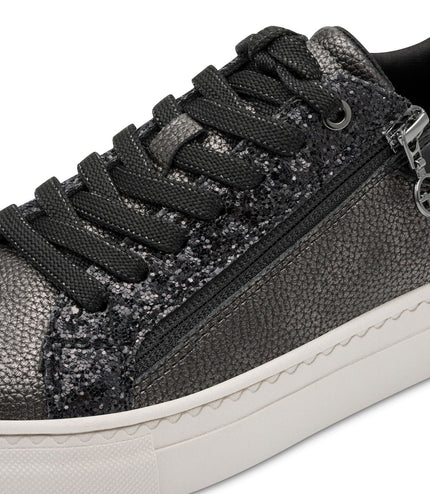 Tamaris Womens Petwer Silver Faux Leather Fashion Lace Up Sneakers