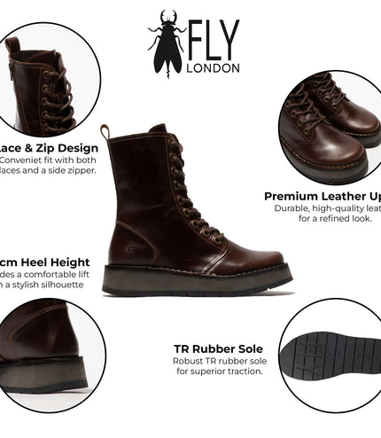 Fly London Womens Brown Rami043 Casual Leather Lace-Up Ankle Dress Boots