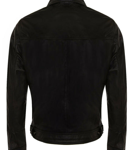 Men's Retro Leather Trucker Jacket-Constantine - Black