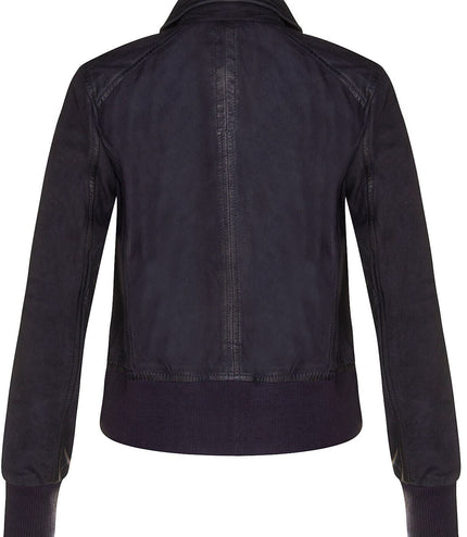 Womens Leather MA-1 Varsity Jacket-Ann Arbor - Navy