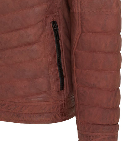 Men's Puffer Leather Biker Quilted Vintage Bomber Jacket - Tan