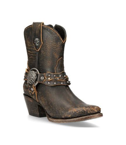 New Rock Brown Leather Pointed Cowboy Boots - WSTM005-S2