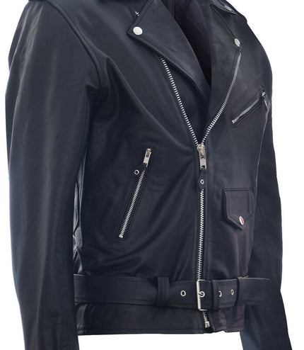 Mens Cow-Hide Black Brando Jacket -Venice - Black