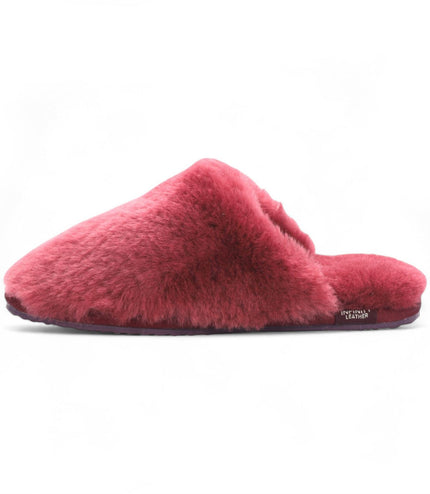 Women's Sheepskin Slippers Burgundy Warm Winter Fur Mule - Aurora