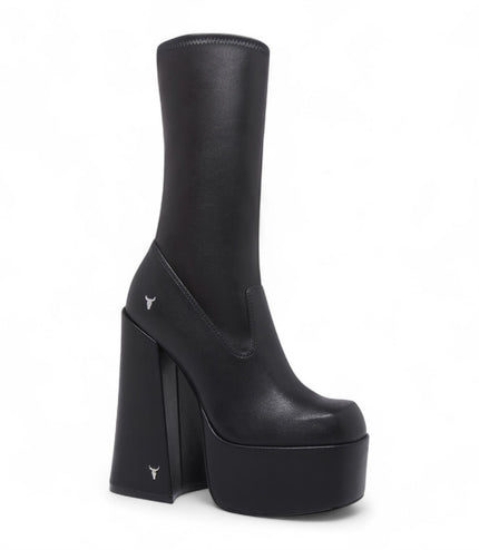 Windsorsmith Womens Black Mid-Calf Sock Platform Goth Heel Boots - Saviour