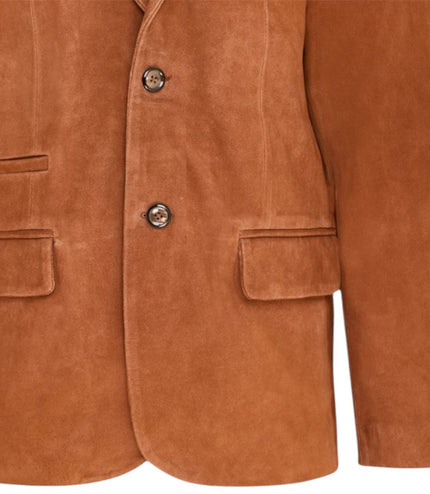 Mens Suede Blazer Jacket Soft Real Italian Leather Fitted Vintage Coat - Rust