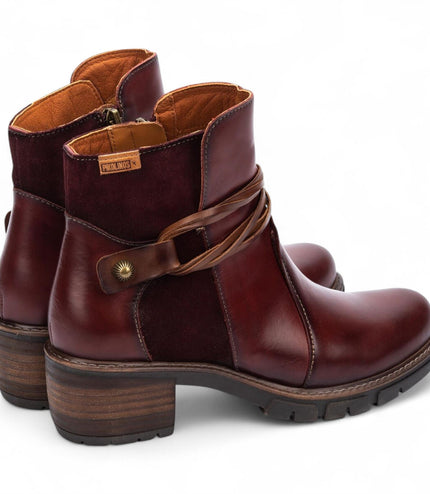 Pikolinos Women's Arcilla Red Leather Zipped Heel Ankle Boots - San Sebastia