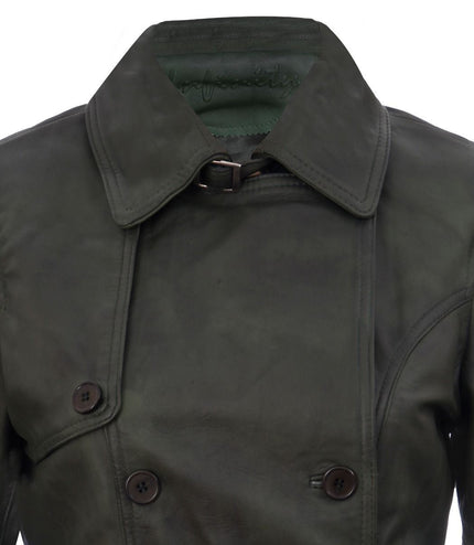 Womens Nappa Leather Trench Coat-Mosul - Green