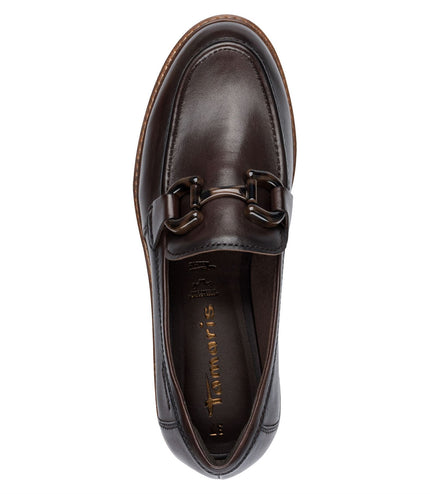Tamaris Womens Mocca Brown Leather Loafers Slip-On Platform Shoes