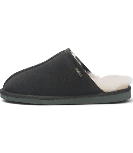 Men's Genuine Sheepskin Olive Green Suede Mule Winter Warm Non-Slip - Highland