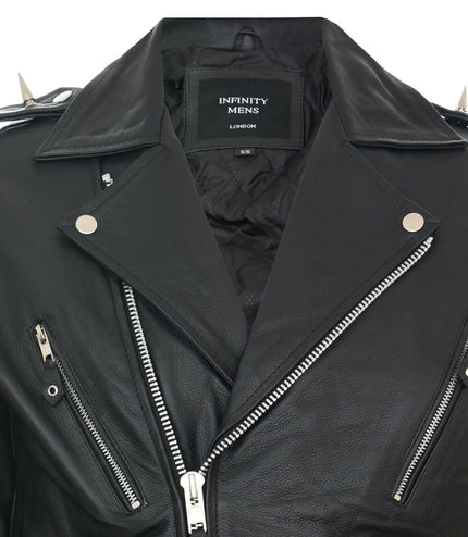 Men's  Brando  Black ''Ghostrider'' Spiked Leather Biker Jacket-Munich