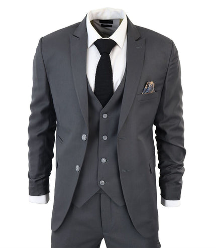 Mens IM1 Classic Plain Charcoal 3 Piece Suit