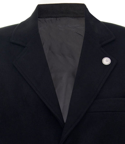 Men's Long Black Wool Slim Fit Overcoat