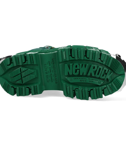 New Rock M-106Wall-C29 Metallic Green Leather Gothic Ankle Boots
