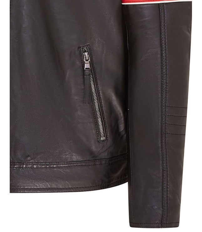 Mens Quilted Biker Leather Jacket Racing Jacket - Black