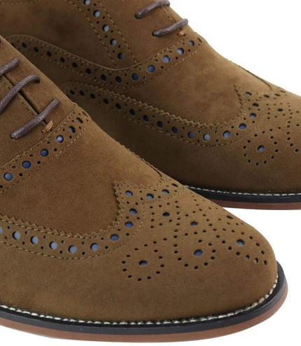 Mens Classic Oxford Brogue Shoes In Tan/Navy Suede