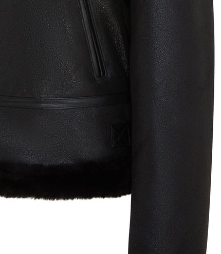 Womens Black B3 Shearling Sheepskin Leather Aviator Bomber Flying Jacket