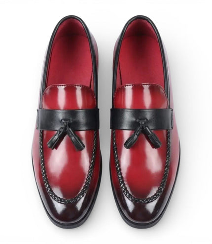 Mens Red Tassel High-Gloss Patent Faux Leather Formal Loafers Shoes