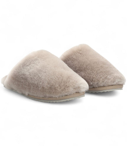 Women's Sheepskin Slippers Taupe Warm Winter Fur Mule - Aurora