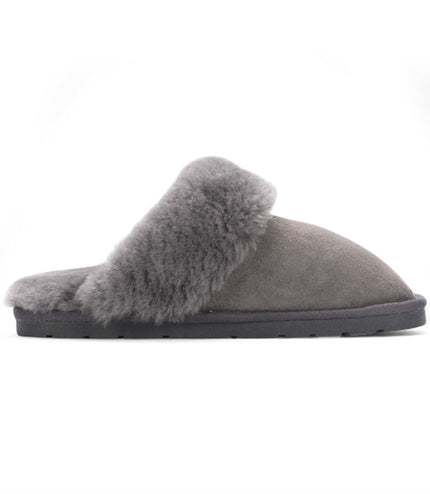 Women's Genuine Sheepskin Grey Suede Mule Winter Slippers - Luna