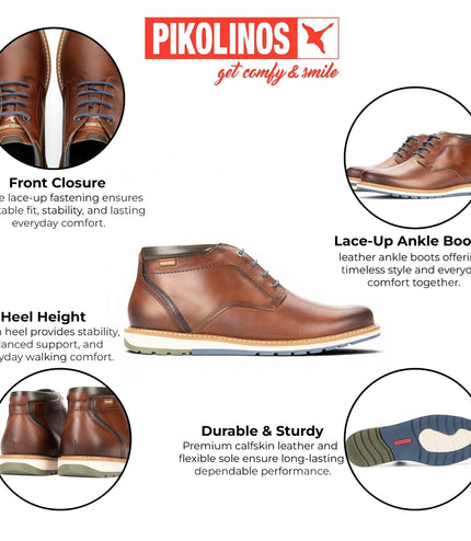 Pikolinos Men's Brown Leather Lace-Up Ankle Smart Boots - Berna