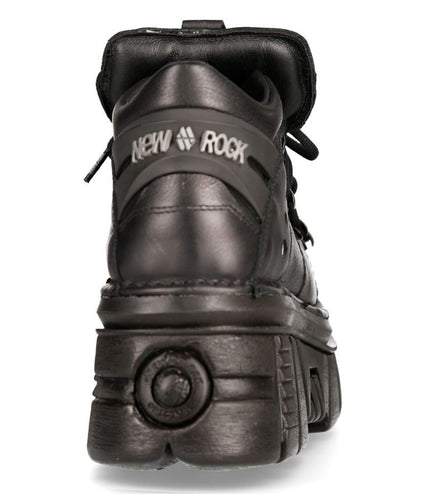 NEW ROCK 106N-S52 TOWER SHOES Metallic Black Leather Biker Punk Gothic Boots