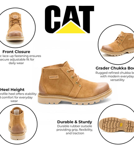 CAT (Caterpillar) Tan Leather Hiking Mid-Cut Chukka Ankle Boots - Grader