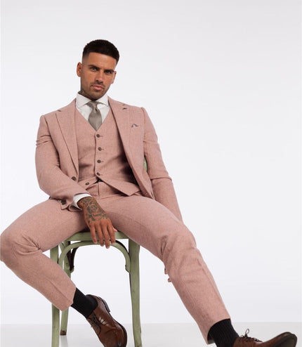 Men's Pink Tweed 3 Piece Wool Suit
