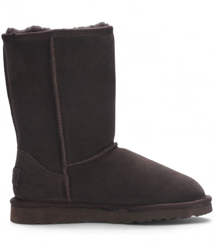 Women's Genuine Sheepskin Brown Suede Slip-On Ankle Winter Boots - Dusk