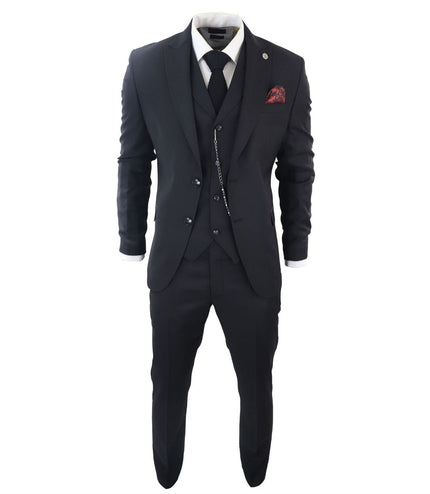Men's Classic 3-Piece Plain Black Suit