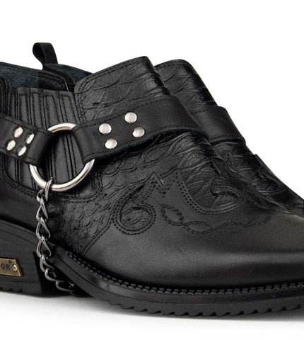 Men's Black Leather Winklepicker Cowboy Cuban Biker Boots